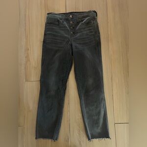 Black stone wash jean with high rise waist and straight cut crop leg
